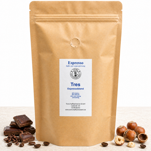 Espresso Blend - Tres, Brasilien-Indien, Schokolade & Nuss Aroma