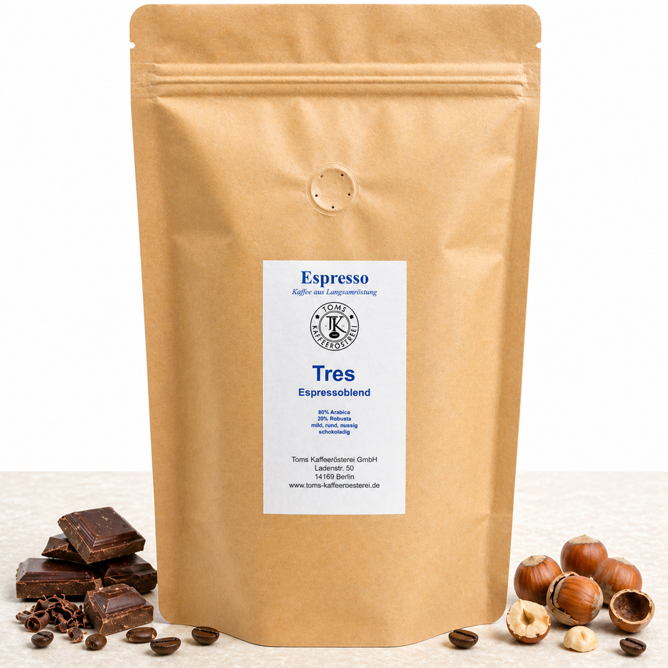 Espresso Blend - Tres, Brasilien-Indien, Schokolade & Nuss Aroma