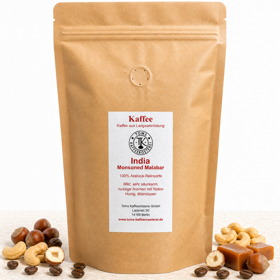 Indien Monsooned Malabar Filterkaffee, mild & nussig, Arabica