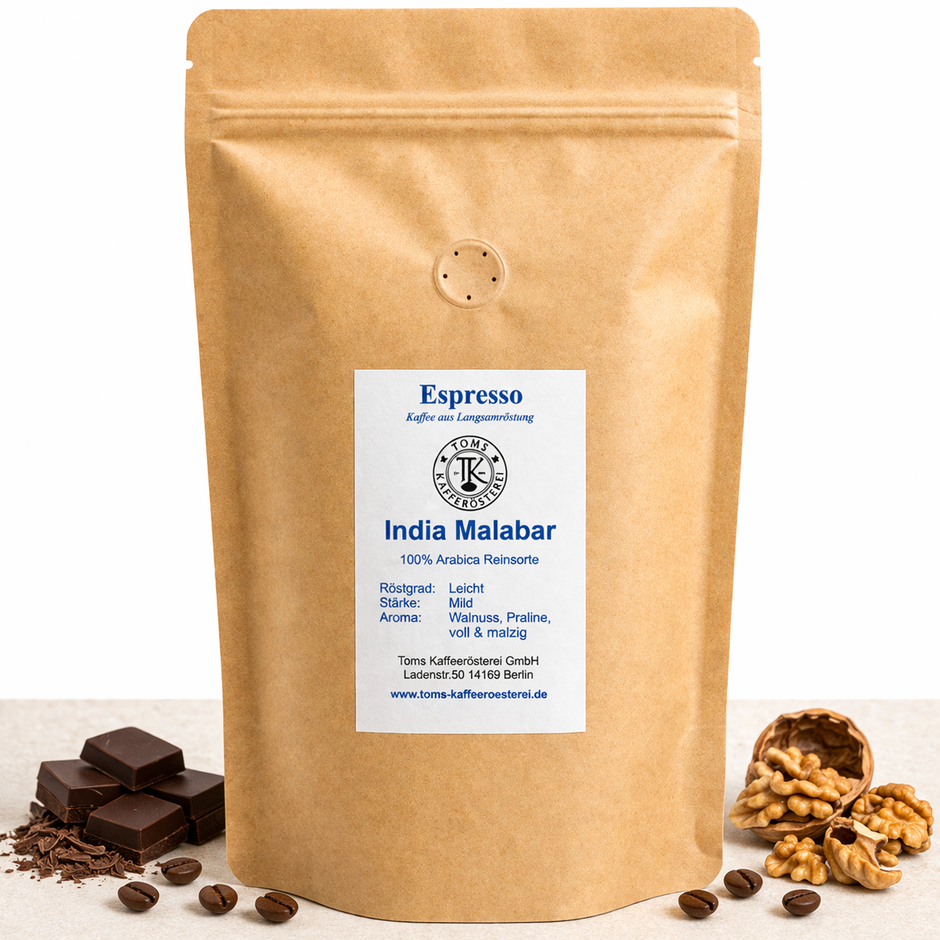 India Malabar Espresso – 100% Arabica aus Indien mit Walnuss, Praline
