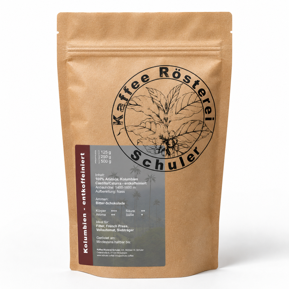 Espresso - Kolumbien Entkoffeiniert, 100% Arabica mit Bitterschoko