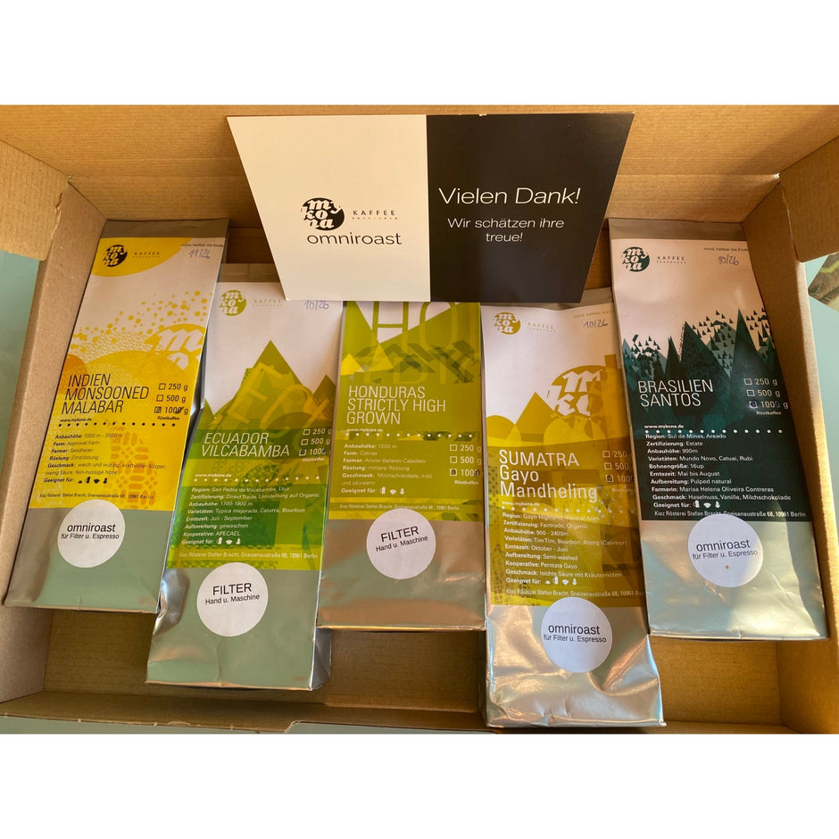 Probierbox 5 Kaffees je 100g aus 5 Herkunftsregionen