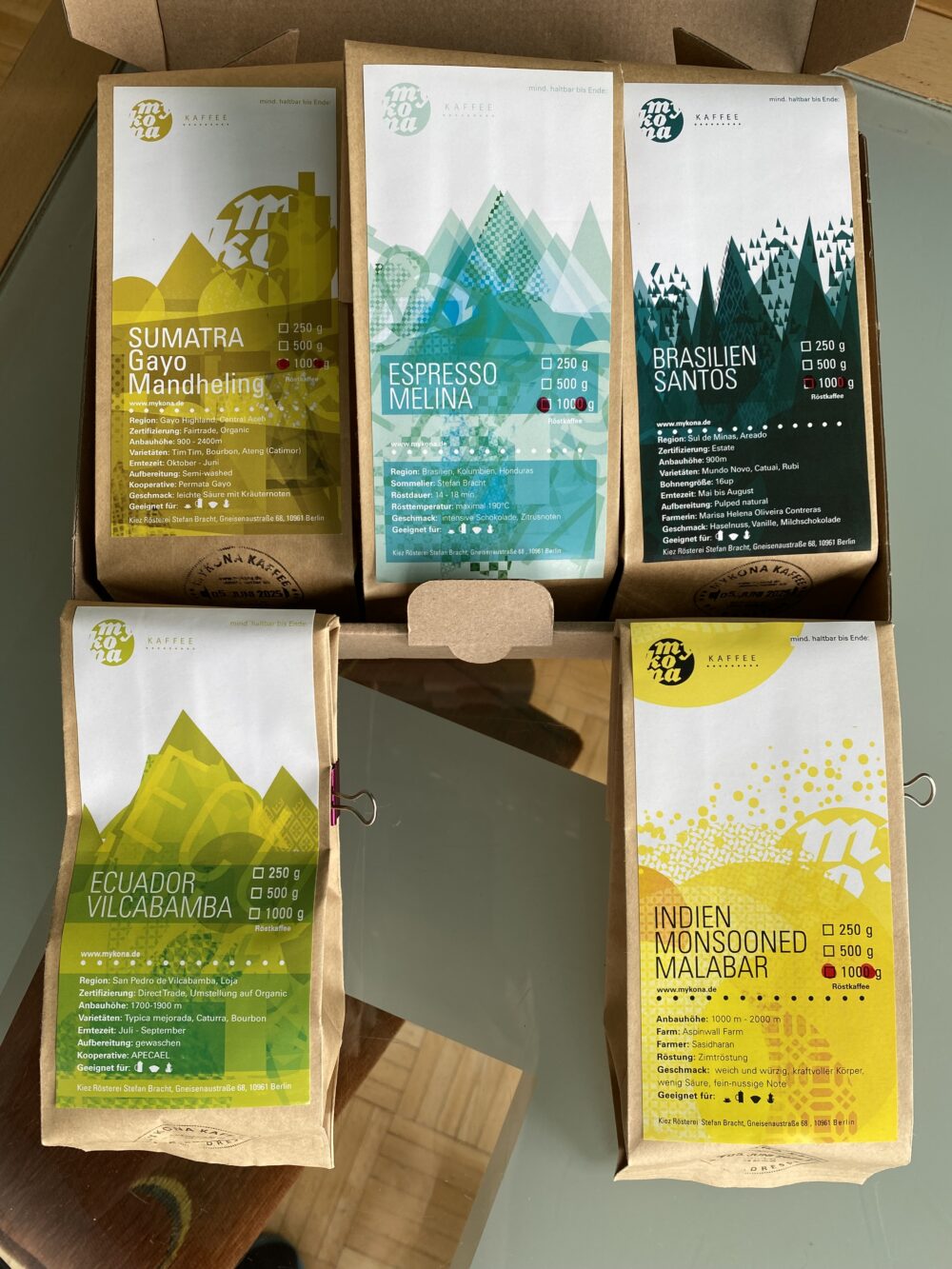 Probierbox 5 Kaffees je 100g aus 5 Herkunftsregionen