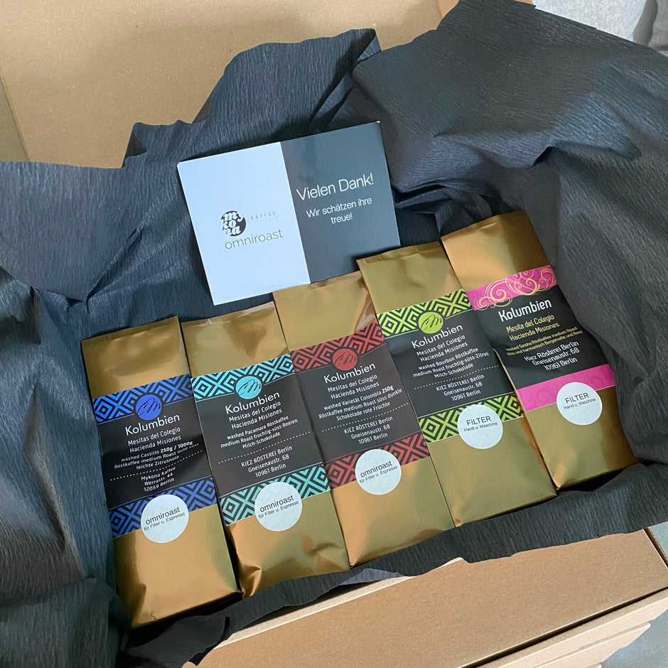Probierbox 5 Kaffees je 100g von der Hacienda Misiones aus Kolumbien