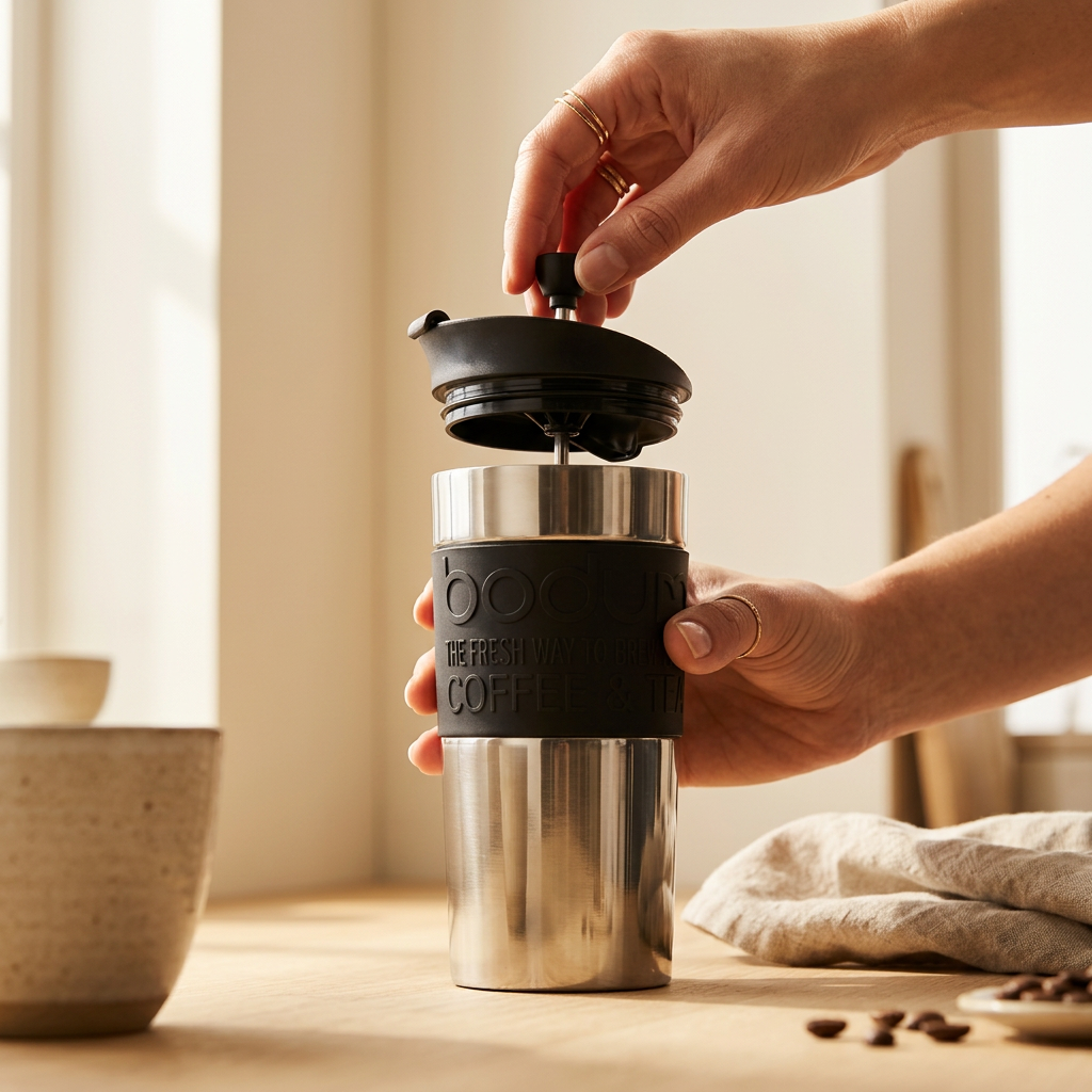 Bodum Travel Press Kaffeebereiter Edelstahl – Schwarz, 350ml
