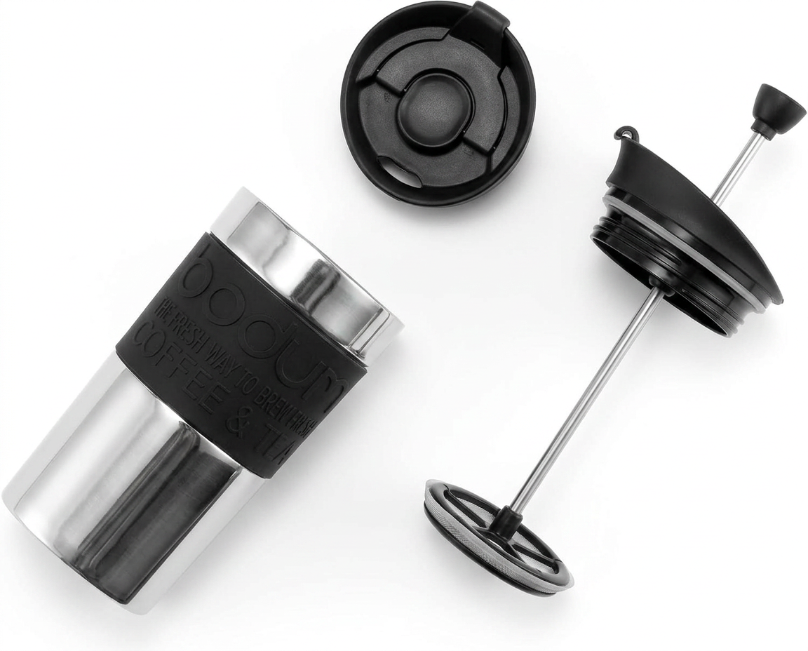 Bodum Travel Press Kaffeebereiter Edelstahl – Schwarz, 350ml