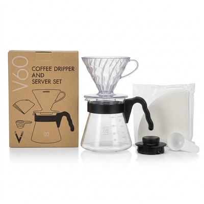 Hario V60 Starter-Set: Dripper, Server, Filter (40Stk) & Löffel – Schwarz