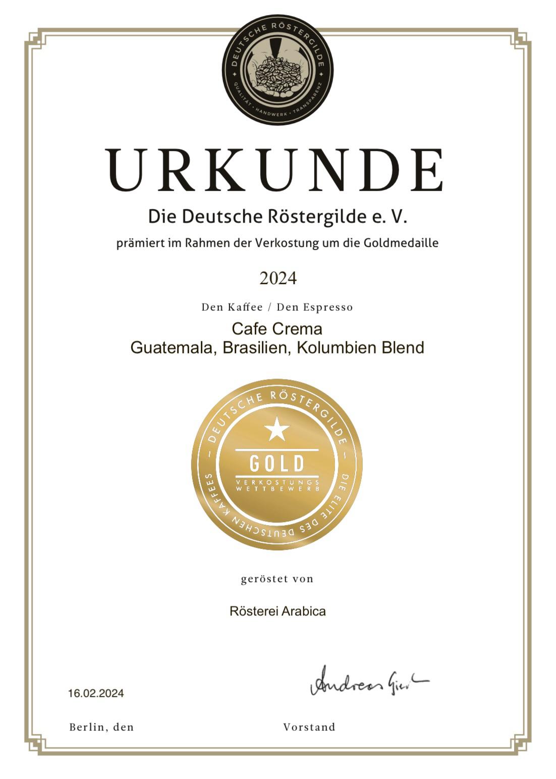 Cafe Crema - Goldmedaille 20242
