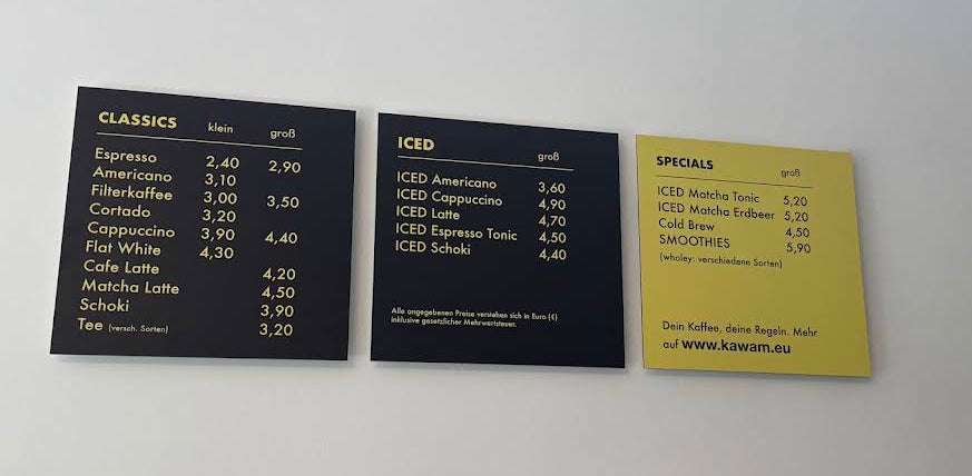 Speisekarte von KAWA ROASTERY Coffeeshop Wedding, Seite 1